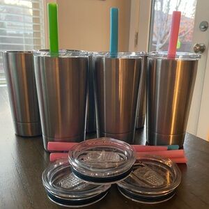 Stainless Steel Straw Lidded 12 Ounce Cups Set of 6, Housavvy Multicolor Straws